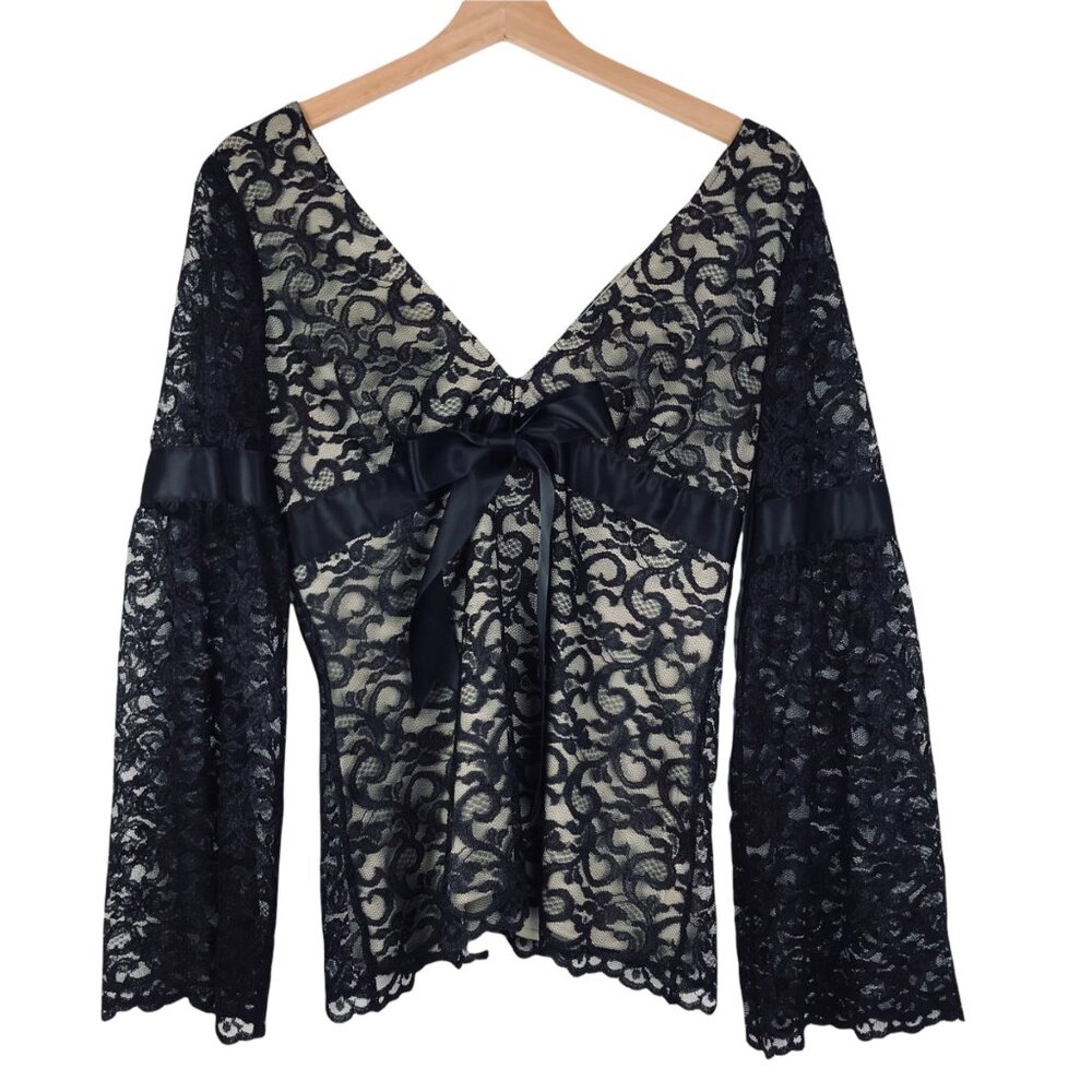 Alexia Admor Lace Overlay Long Sleeve Top  Black Size Medium